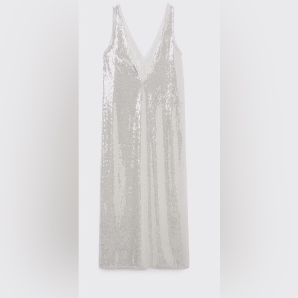 ZARA white sequins midi dress size extra small - Picture 9 of 16